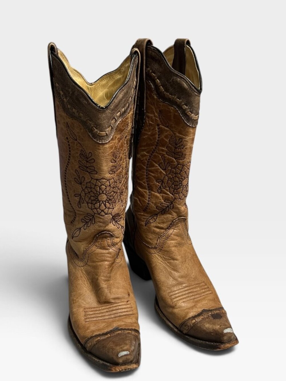 Corral Boots Women's 8M Brown Leather Western Cowboy Boots Floral Embroidered